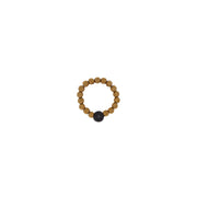 Gold tone beaded ring with black lava focal