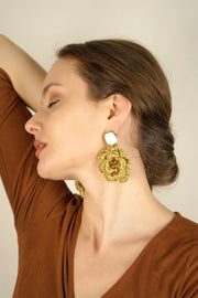 Dramatic Golden Flower Earrings