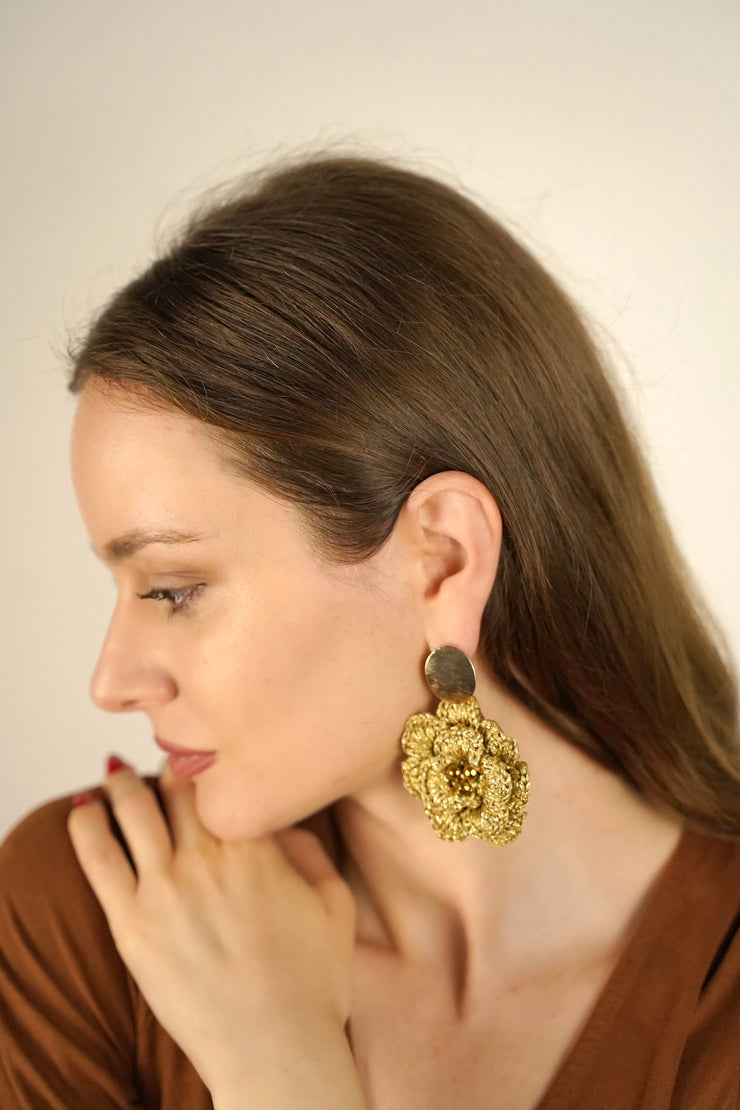 Dramatic Golden Flower Earrings