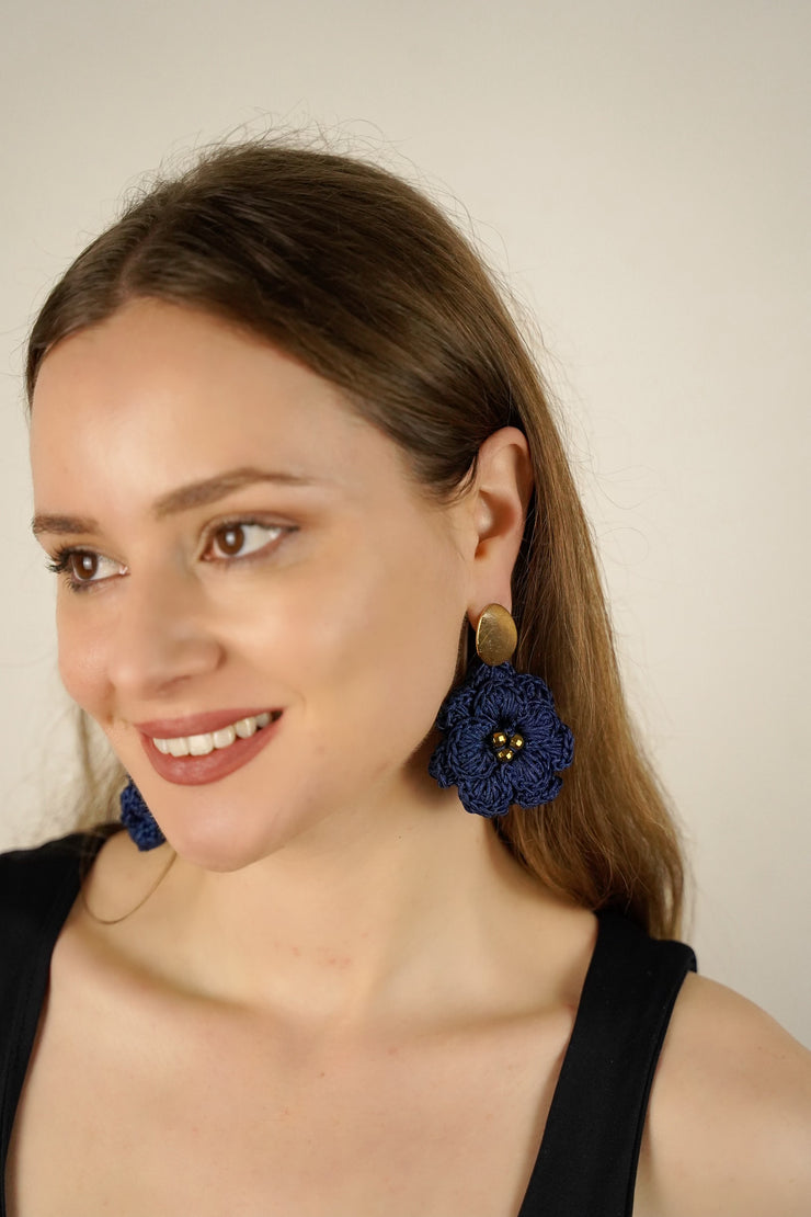 Dramatic Blue Flower Earrings