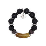 Ceramic and black lava gemstone brown black and silver bracelet with acrylic focal