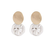 Pair of earrings with oval gold plated earring posts and silver plated Greek coins.