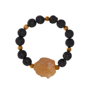 Bracelet with carnelian focal bead, lava and hematite beads