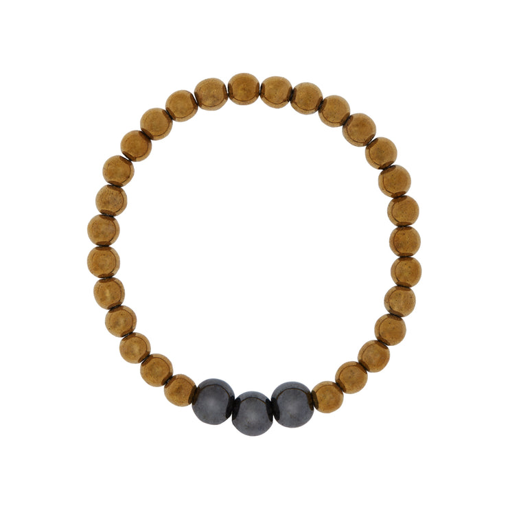 Bracelet with gold tone plated hematite beads and bigger hematite beads