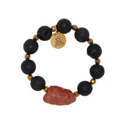  Carnelian, lava and hematite gemstone brown and black bracelet