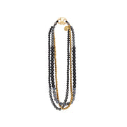 Three strand necklace with magnetic clasp in silver, gold and black tones incorporating onyx, plated hematite and signature Greek ceramic beads.