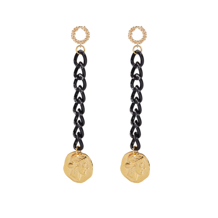 Mariangela long distressed black chain and gold earrings – Next Door Goddess