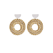  Pair of front facing hand crocheted hoops in mixed metal tones, with silver tone semi circle earring posts