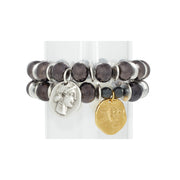 Two bracelet stack with signature Greek ceramic beads and coins-mixed metal and glossy 