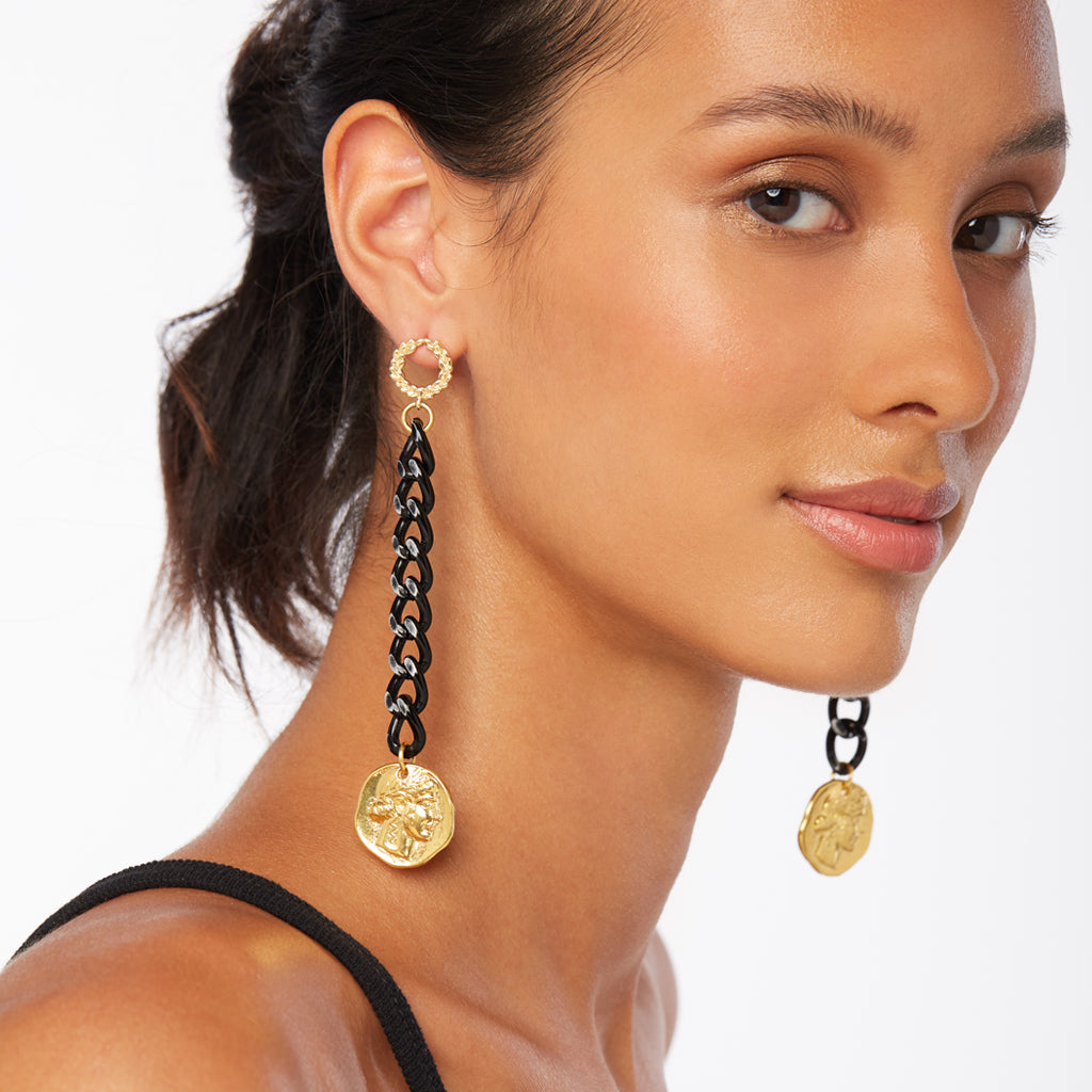 Mariangela long distressed black chain and gold earrings – Next
